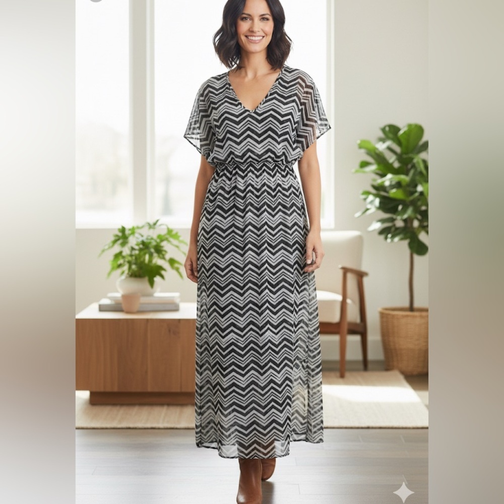 Pinc Black and White Chevron Maxi Dress